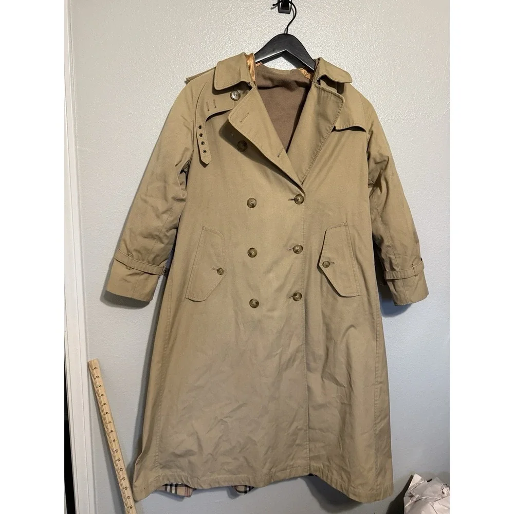 Vintage Tan Canvas Trench Coat With Wool Blend Removable Liner Unbranded Size 6 - Picture 6 of 11